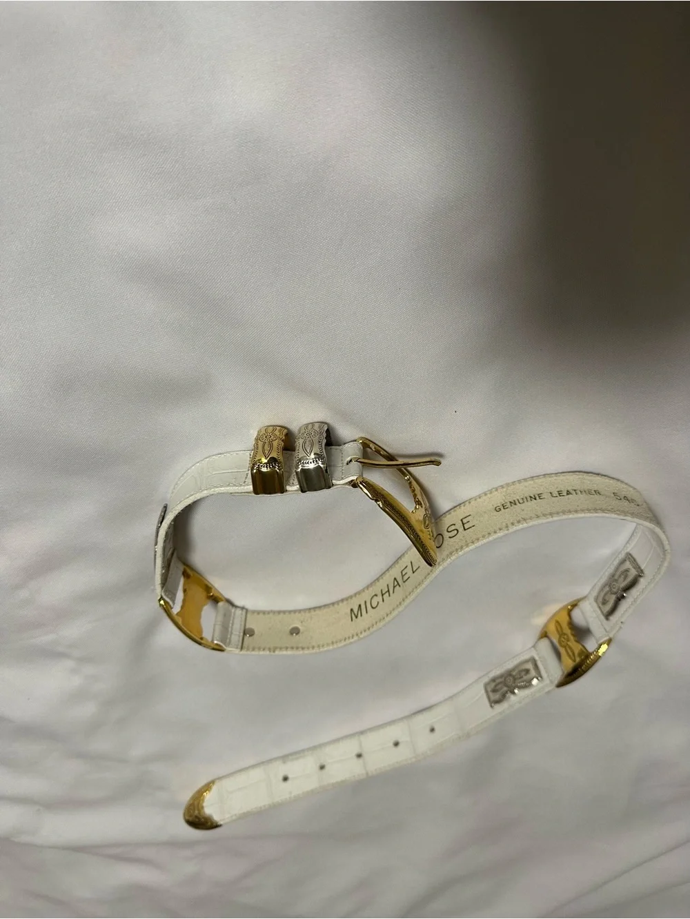 Michael Rose  White Leather women’s Belt with Gold Buckle size S/M